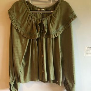 Promesa Long Sleeve  Blouse 100% Rayon | Generaous Small| Boho | Olive NWT